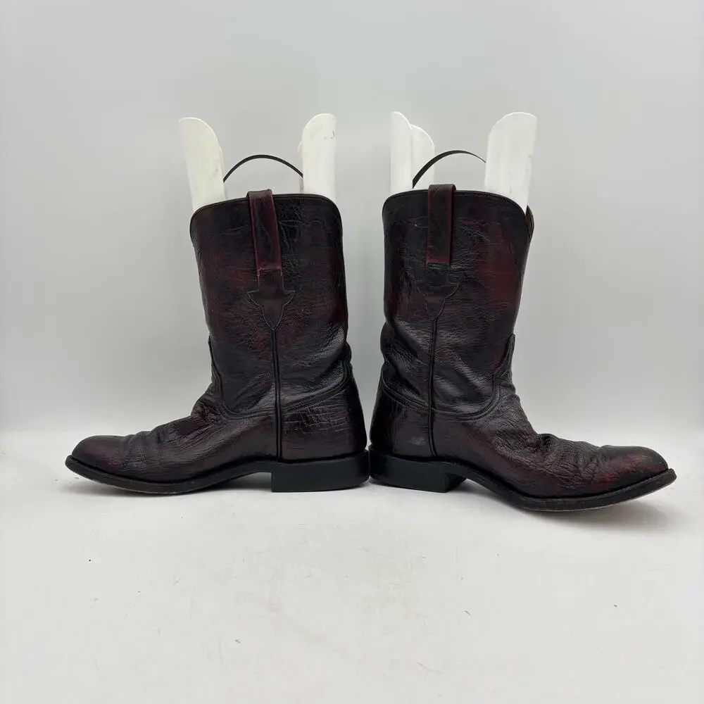 Vintage Lucchese Black Cherry Leather Roper Boots Men's 9D Western Workwear